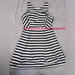 Dark Navy and White Striped Boutique Dress w/ Open Back & Orange Accent Straps.